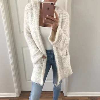 

Autumn Winter New Women Plus Size Long Cardigan Hooded Long Sleeve Casual Sweaters Female Solid Oversize Loose Coat