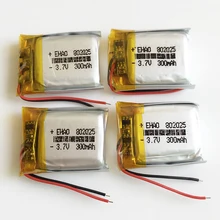 Lot de 4 batteries li-po rechargeables, 3.7V, 300mAh, 802025 Lithium polymère, pour Mp3, bluetooth, GPS, DVD, appareil photo, haut-parleur MP4