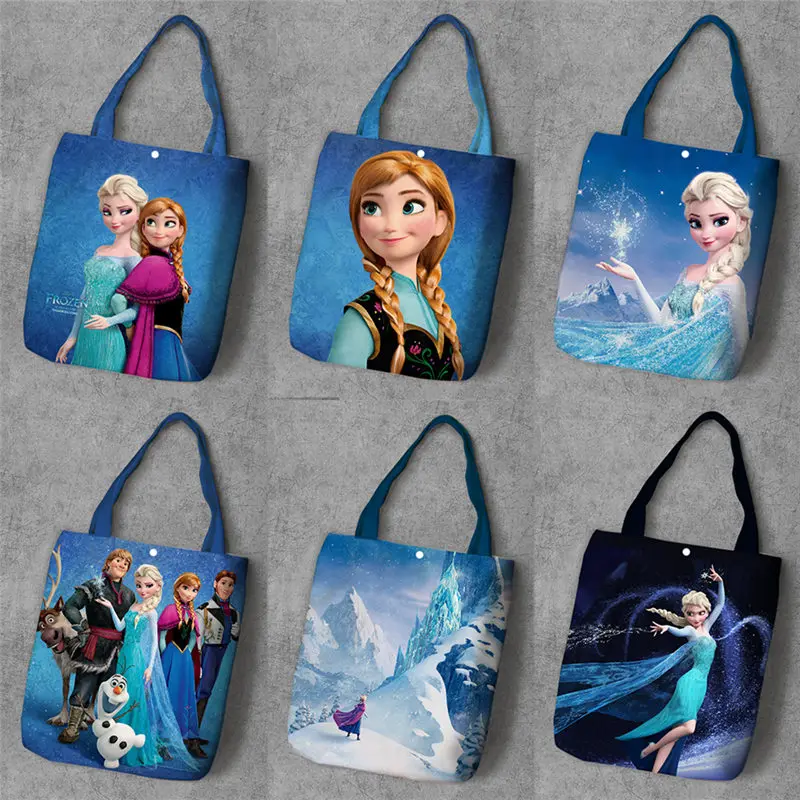 

Disney cartoon princess handbag Environmental protection shopping bag Frozen Elsa Anna shoulder canvas bag tote bag