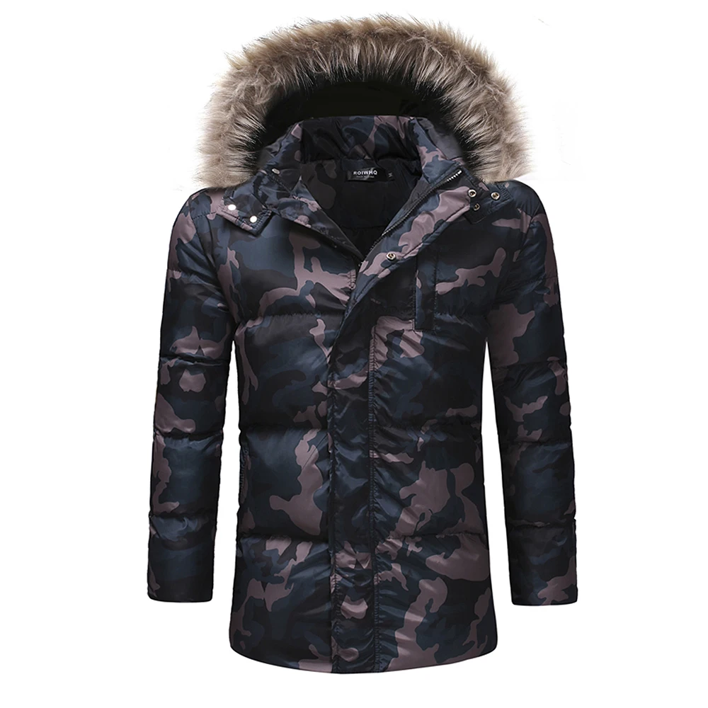 Зимнее пальто для мужчин, утолщенное пуховое хлопковое камуфляжное пальто для отдыха, мужская куртка-пуховик на утином пуху - Color: Black