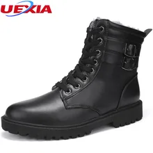 UEXIA Unisex Size 34-44 Winter PU Leather Men Boots lovers High Fashion Fats Ankle Shoes Fur Plush Botas hombre zapatos mujer
