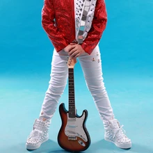 Модная новинка сезона детская Одежда для сцены брюки ребенок Черный и белый цвета узкие кожаные штаны для детей хип-хоп певица DJ костюмы