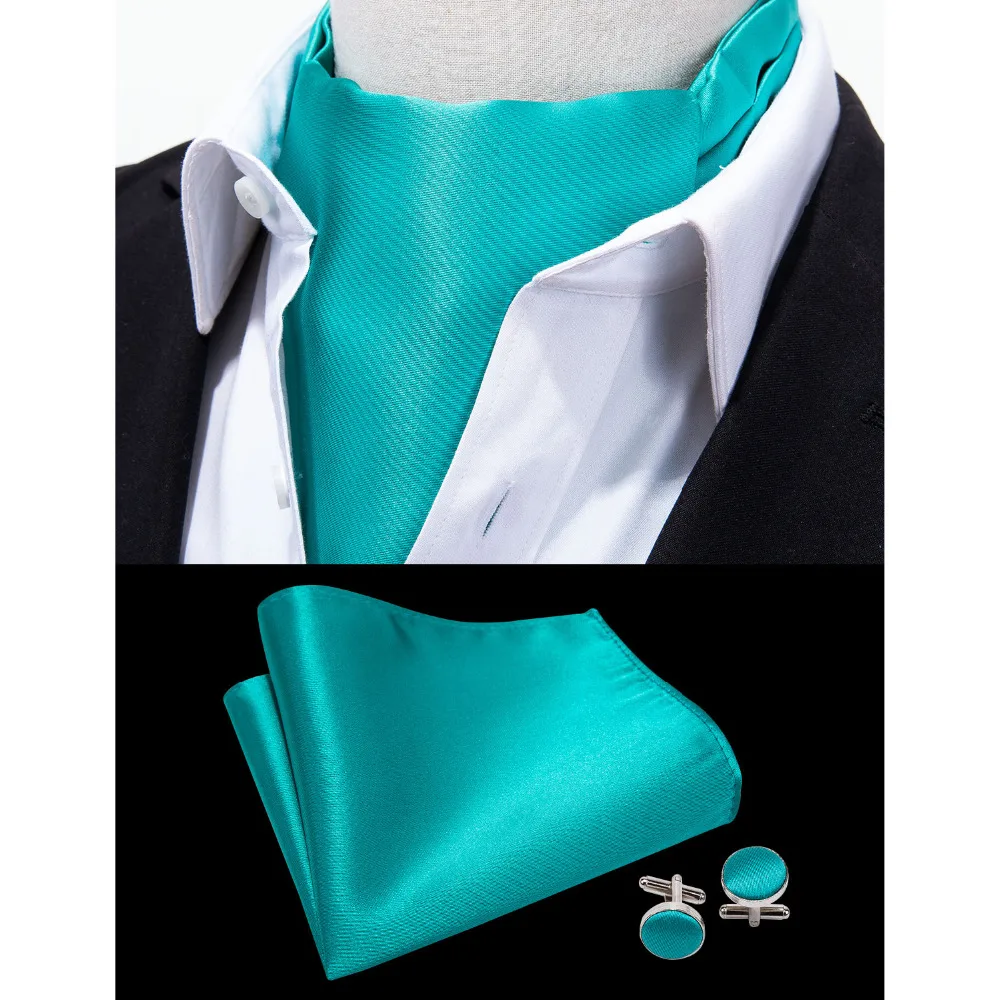 Барри. Ван модные однотонные голубой синий Для мужчин s галстуки Запонки галстук Ascot шелк набор для мужской формальный деловой Свадебный