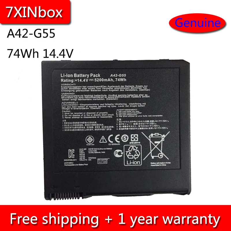 

7XINbox 74Wh 14.4V A42-G55 Laptop Battery For ASUS G55 G55V G55VM G55VW Series 5200mAh Batteria
