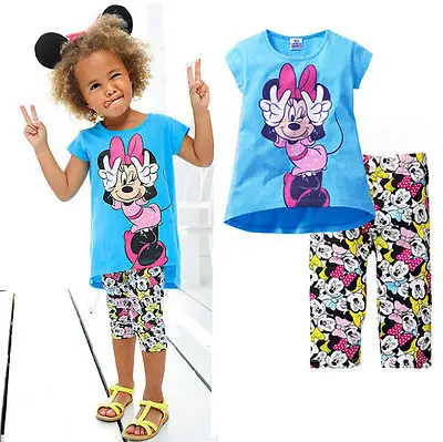 NEW Kids Girls Short Sleeve Min nie T shirt Tops Half Pant 2pcs font b Set