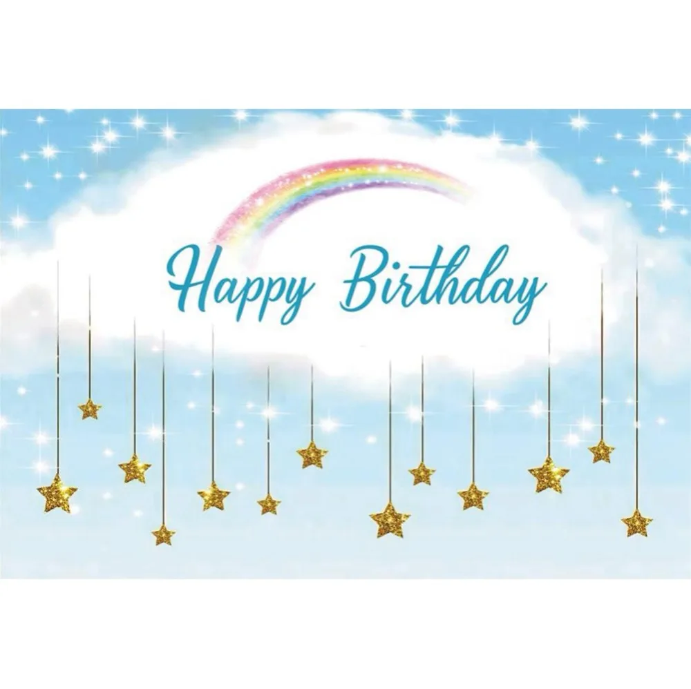 

Laeacco Birthday Rainbow Gold Shiny Star Cloud Party Decor Baby Portrait Photo Backgrounds Photography Backdrop For Photo Studio
