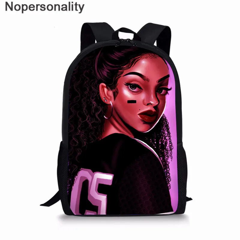 Nopersonality Black Art Afro Girl Print African Backpack for School Teenage Girls Book Bags Toddler Schoolbag Mochila Escolar - Цвет: LH1054C