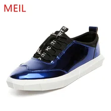 MEIL 2018 Designer Version Casual Shoes Men Slip On Loafers Metal Sign Versa Man Shoes Patent Leather shoes men flats zapatos christia bella men s leisure leather flats shoes brand designer metal toe slip on boat shoes zebra pattern charm men party shoes