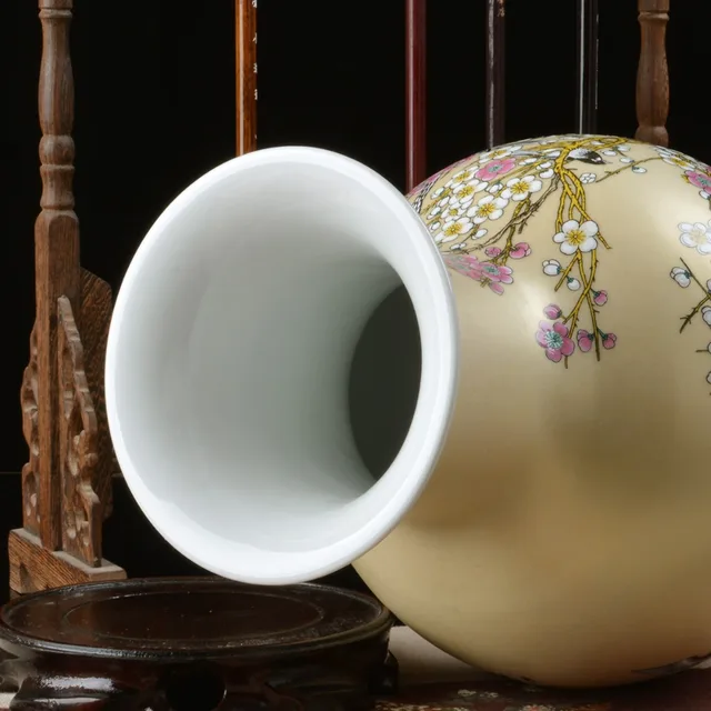 Jingdezhen ceramic fishtail vase gold glaze plum tree pastel vase modern home furnishing room decorative crafts and ornaments 4