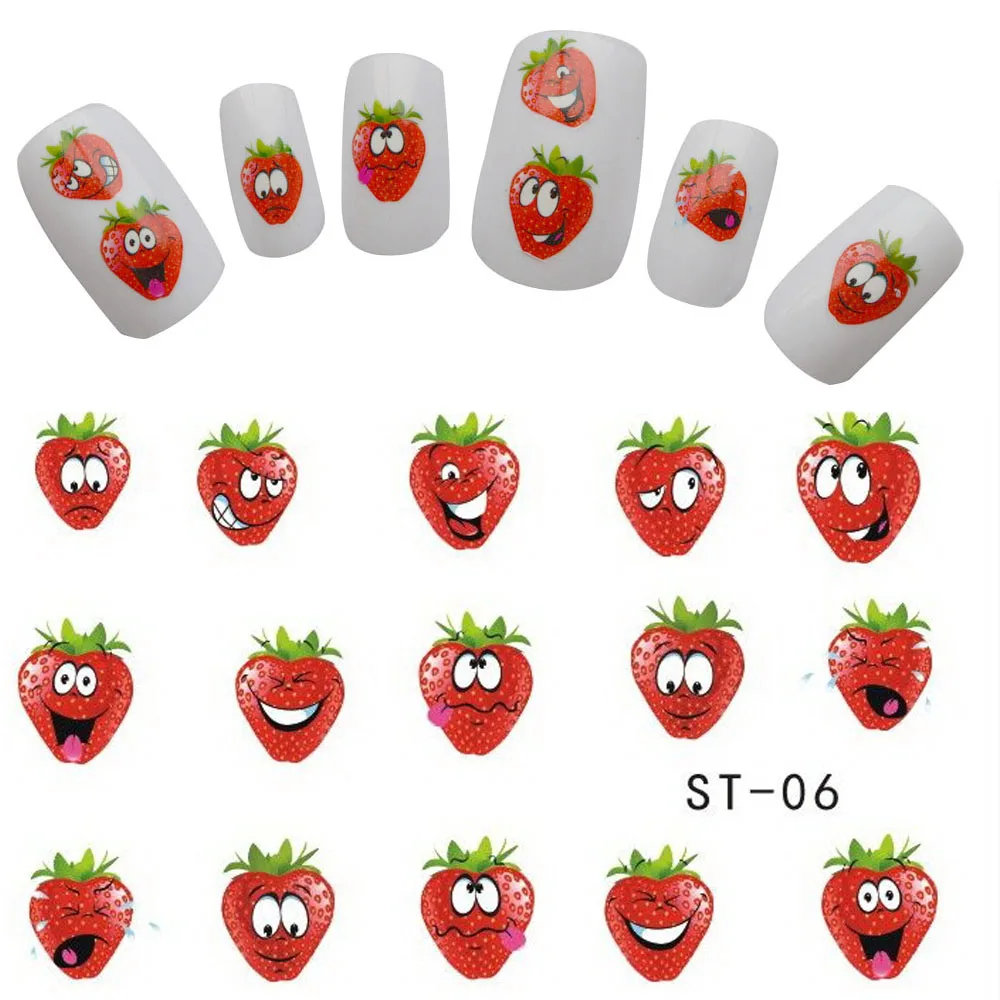 

1pcs Nail Art Cute Express Smiles Strawberry Fruit Designs Decals Nail Art Stickers Watermark Tattoos on tips nails TRST-06