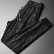Minglu черные мужские брюки Роскошные весенние повторяющиеся шелковистые полиамидные мужские брюки плюс размер 3XL 4XL повседневные спортивные облегающие мужские брюки