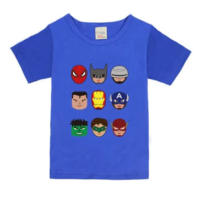 Футболка для маленьких мальчиков с рисунком Бэтмена Новая летняя хлопковая Футболка для девочек детская одежда с супергероями модные детские топы, футболки для детей 1-8 лет - Цвет: Синий
