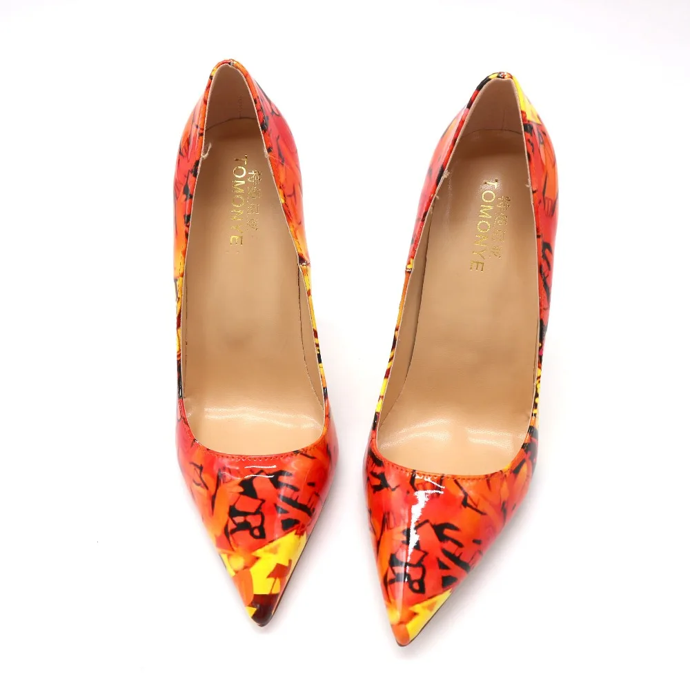Лидер продаж в виде кленового листа orange из лакированной кожи выдающиеся цвета туфли с острым носком женские пикантные обувь на каблуке size4