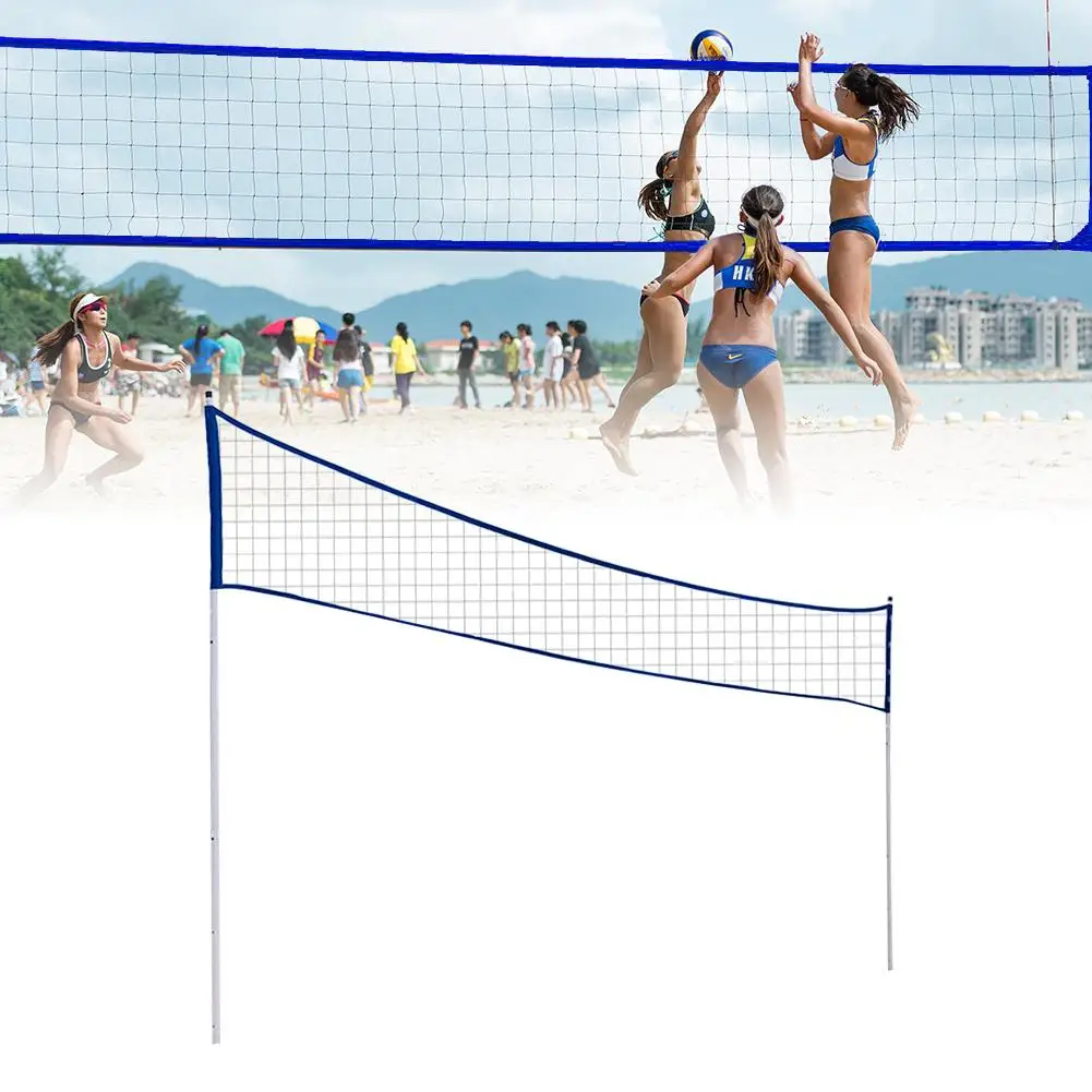 Portable Volleyball Net Folding Adjustable Volleyball Badminton Tennis Net With Stand Pole For Beach Grass Park Outdoor Sports
