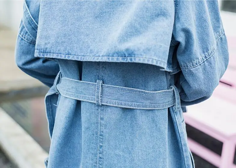 Женский джинсовый Тренч с поясом облегающий Повседневный двубортный длинным