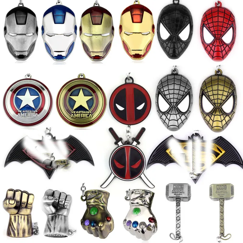 

Deadpool Spider-Man Iron Man Superman Thor hammer Hulk Thanos Fist Captain America Shield Metal Keychain