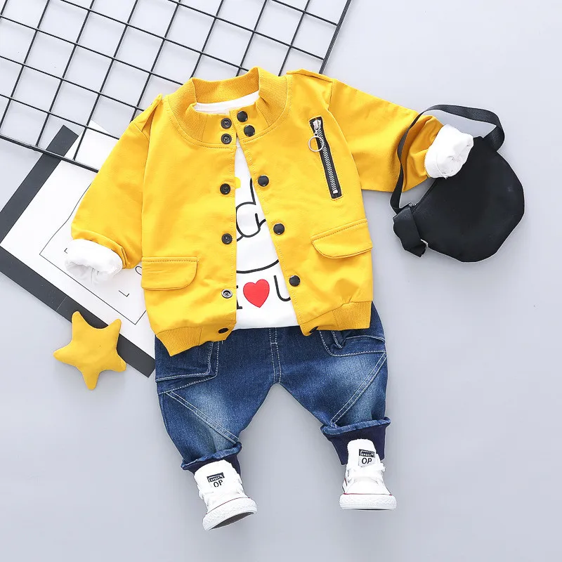 Новое пальто для маленьких мальчиков рубашка с длинными рукавами и джинсы комплект детской одежды из 3 предметов для мальчиков, модная одежда для малышей с надписью «Love»