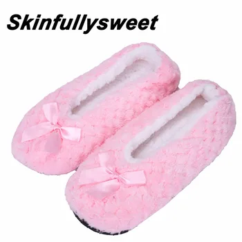 

2018 New Warm At Home Non-slip Indoor Lattice Slippers Women Home Slipper Cotton Shoes Plush Female Floor Slippers