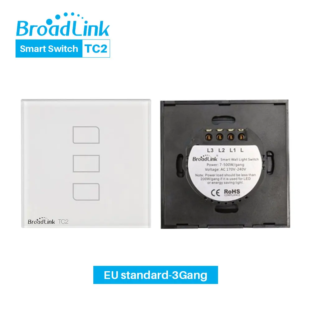 Broadlink TC2 ЕС светильник WiFi беспроводной смарт-коммутатор, Broadlink RM Mini 3, Broadlink RM Pro+, через приложение управления со смартфона - Комплект: TC2 EU-3Gang