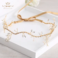 Bavoen Wedding Handmade Gold Hairbands Brides Korean Soft Rhinestone Tiara Headwear Crystal Hair Jewelry