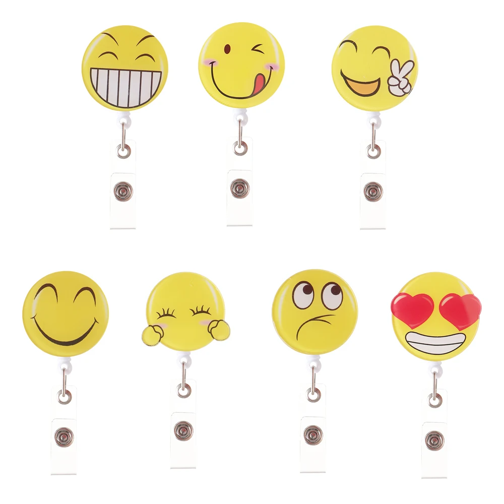 

1PC Cartoon Smiling Face Mini Retractable Badge Reel Lanyards ID Name Card Badge Holder Nurse Student Employee Card Clip