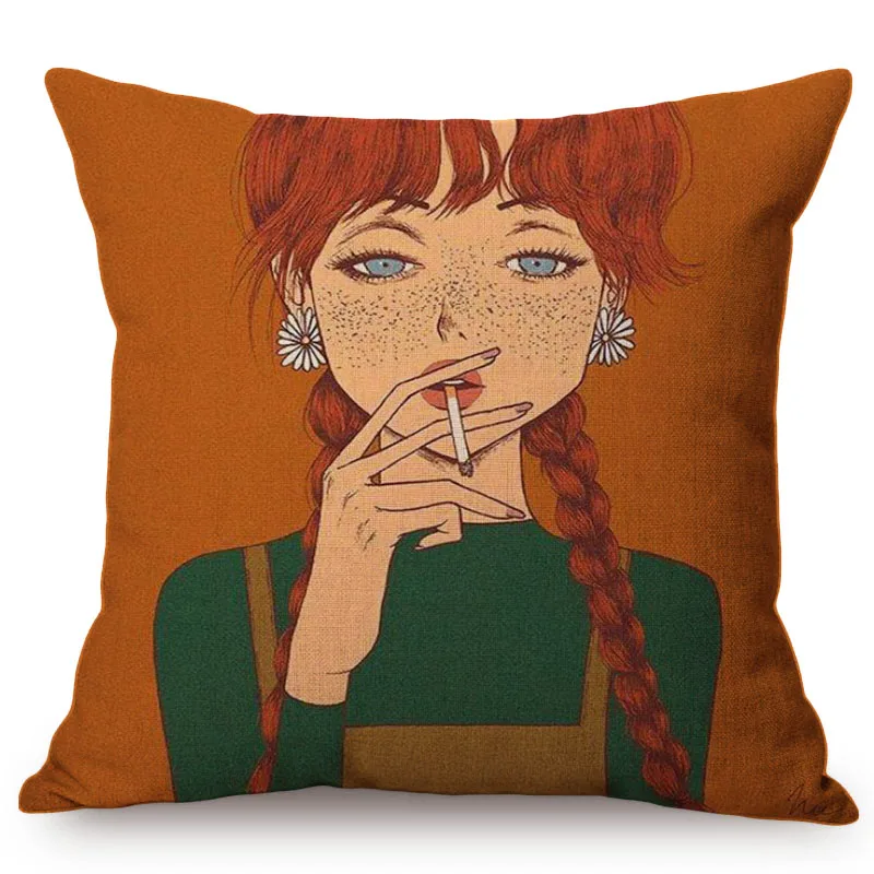 Beautiful Girl Lonely Story Cotton Linen Cushion Cover Home Office Sofa Pillow Case Pillows Decorative Cushion Covers Pillowcase M072-1