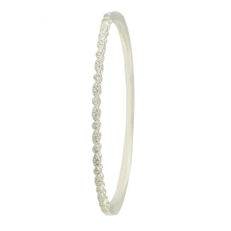

FANDOLA 100% 925 Sterling Silver Jewelry Timeless Elegance Bangle with Clear CZ Fashion Bracelets&Bangles for Women DIY Jewelry