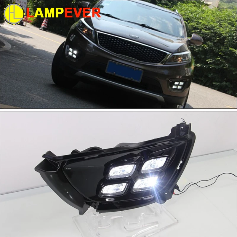 

Lampever Car LED DRL Kit For Kia Sportage R 2014 2015 High brightness 4 Eyes Style led fog lamps Daytime running light Daylight