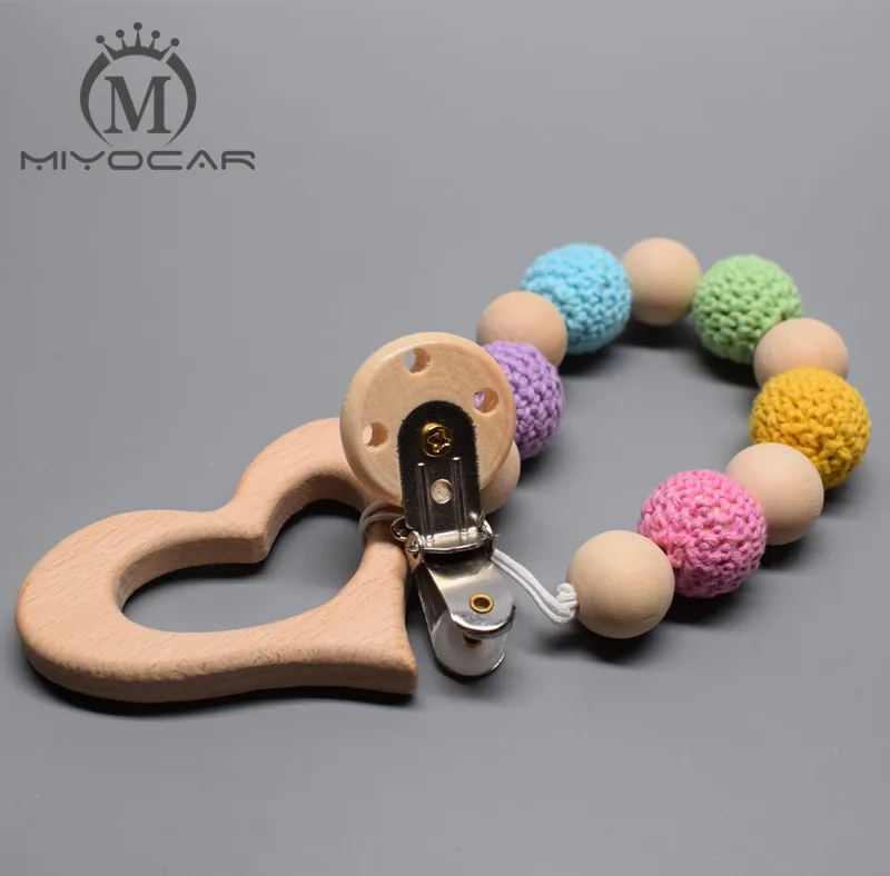 MIYOCAR натуральный и безопасный разноцветный Бисер для вязания крючком безопасный деревянный Соска с бусами зажим для соски держатель пустышка зажим с набор для прорезывания зубов