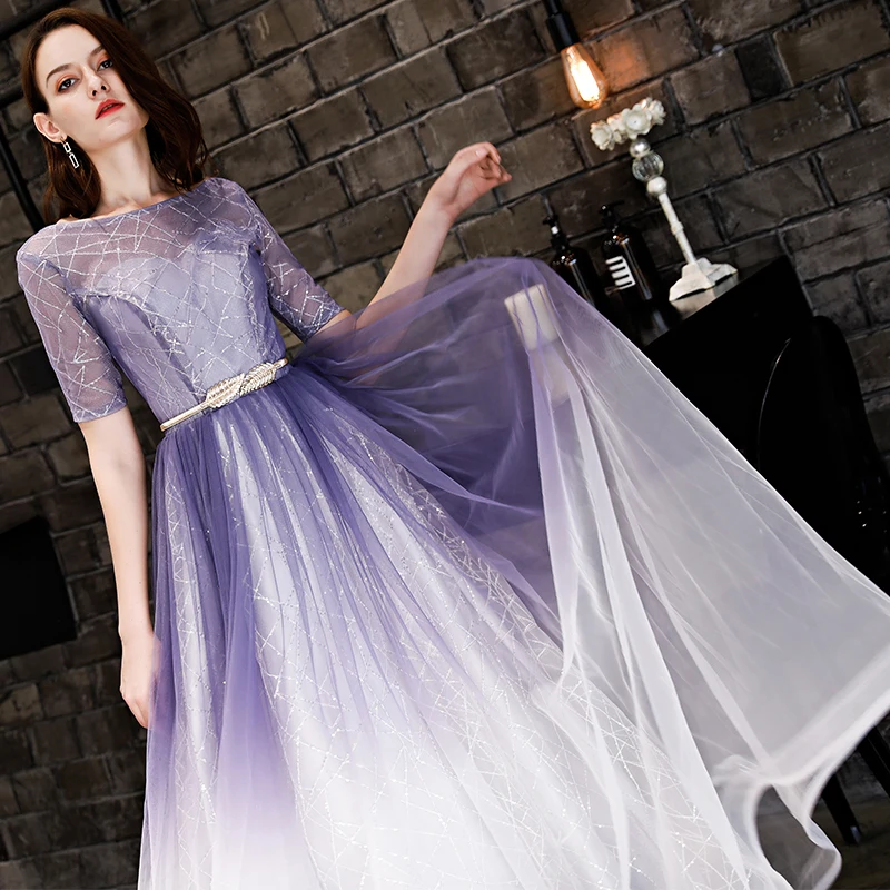 Suosikki, нежно-Фиолетовое длинное вечернее платье, для невесты, сексуальное, половина рукава, на шнуровке, сзади, тонкое, вечерние, для женщин, элегантное