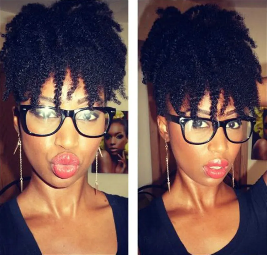 Jet Black Short 4c Afro Kinky Curly Human Hair Drawstring
