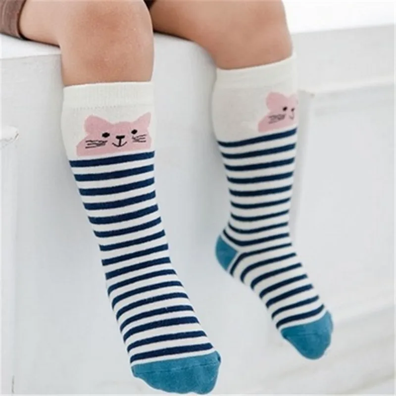 Хлопковые носки для новорожденных девочек и мальчиков; нескользящие Гольфы с рисунком животных; детские носки - Цвет: Синий