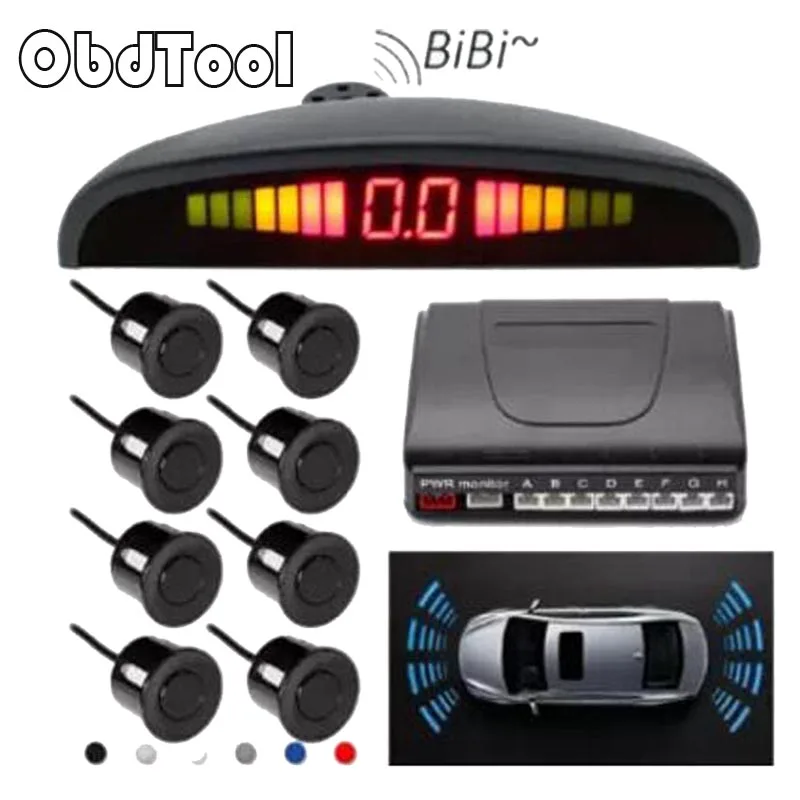 

ObdTool Car Parking Sensor With Digital LED display & 8 Front Or Rear Radar Sensors For Reversing Backup Parking Assistance 1Pcs