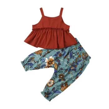 

Newborn Baby Kids Girls Clothes Outfits Ruffle T-Shirt Tops+Floral Printed Pants Girls Set Children Costume Kids Clothing Sets