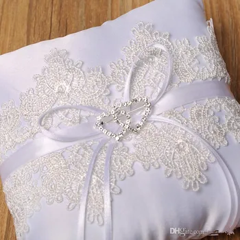 

Elegant White Lace Wedding Ring Pillow with Hearts Decoration Floral Satin Cushion Wedding Suppliers