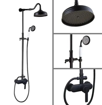 

Black Oil Rubbed Brass Single Handle Bathroom 8 Inch Round Rain Shower Faucet Set Bath Mixer Tap Hand Shower mhg655