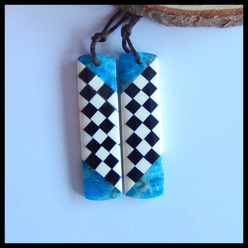 

SALE, Natural Gemstone Obsidian,Howlite,Blue Apatite Crystal intarsia fashion women Earring,38x10x4mm,7.1g