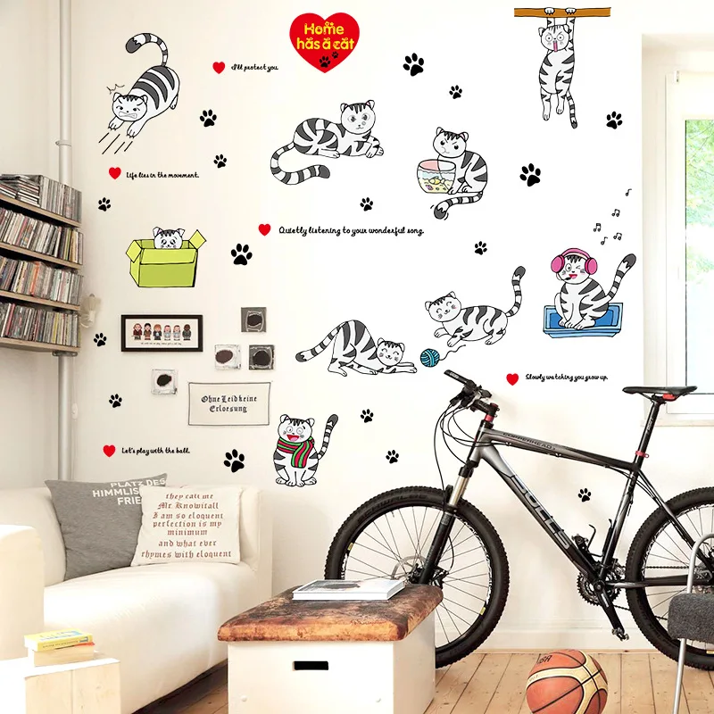 Cartoon cat creative bedroom wall stickers dormitory wall painting room decoration kitchen stickers wall wall stickers