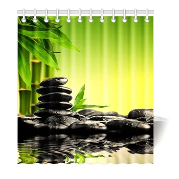 

Shower Curtain Black Stones and Bamboo Printing Waterproof Mildewproof Polyester Fabric Bath Curtain Bathroom