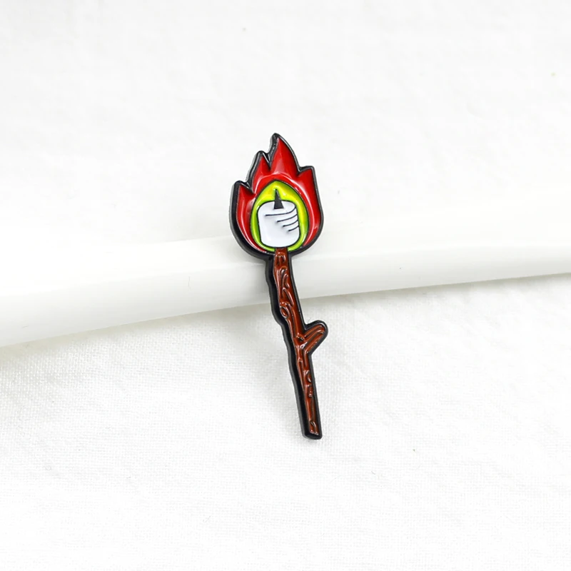 

Candle Match Brooch Cartoon Red Flame Burning Candle Match Creative Pin Backpack T-shirt Personality Badge Punk Jewelry