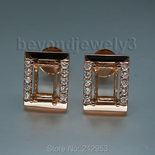 

Natural Diamond Semi Mount Earrings Jewelry Emerald Cut 4x6mm Solid 18Kt Rose Gold WE053