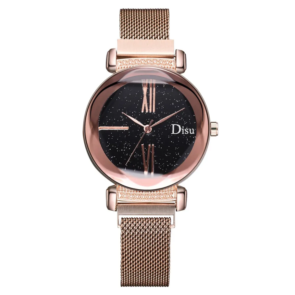 

Luxury Starry Sky New Women Watch Mosaic Rhinestone Star Pattern Dial Ladies Quartz Watch Mesh Belt Magnetic Buckle Watch 2019