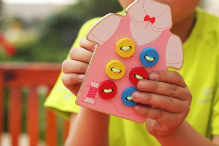 Монтессори пришить кнопки бусы шнуровочная доска деревянные игрушки образования обучения преподавание Математика игрушки для Для детей подарок на день рождения