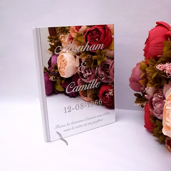 OFERTA ESPECIAL ❤️ Álbum personalizado con espejo, libro de firmas de invitados de boda en blanco, pegatina acrílica personalizada, recuerdo de decoración de fiesta - discount item 46% OFF Casa y jardín