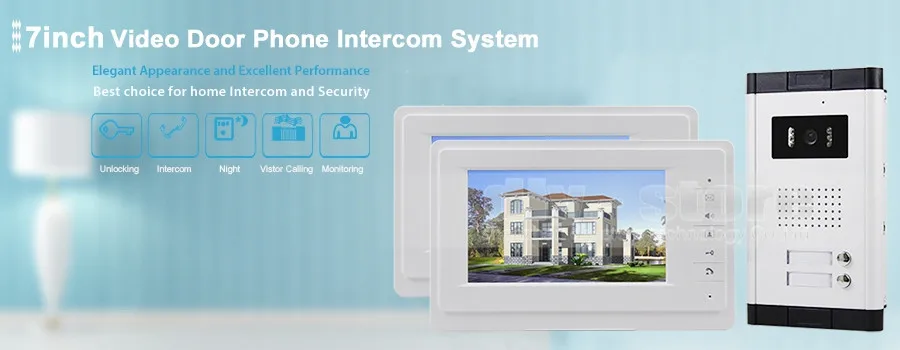 Diysecur 7 "квартира Видеодомофоны Дверные звонки Системы ИК Камера touch ключ для 2 семей