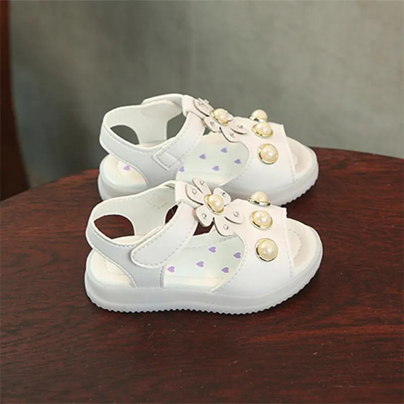

Toddler Kids Baby Girls Sandals Floral Pearl Roman Sandals Princess Shoes Flip Flops flat heels soft S3APR18
