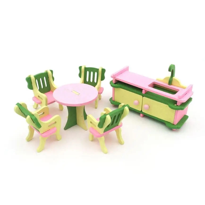 Детский игровой домик деревянный игрушечный туалетный столик кухня детская комната гостиная мини-украшения игрушки для детей Cherryb - Цвет: D
