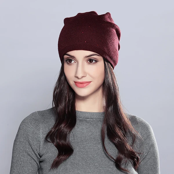 Зимние шерстяные женские осенние модные брендовые новые теплые двухслойные меховая женская шапка со стразами шапки# MZ706 - Цвет: Красный