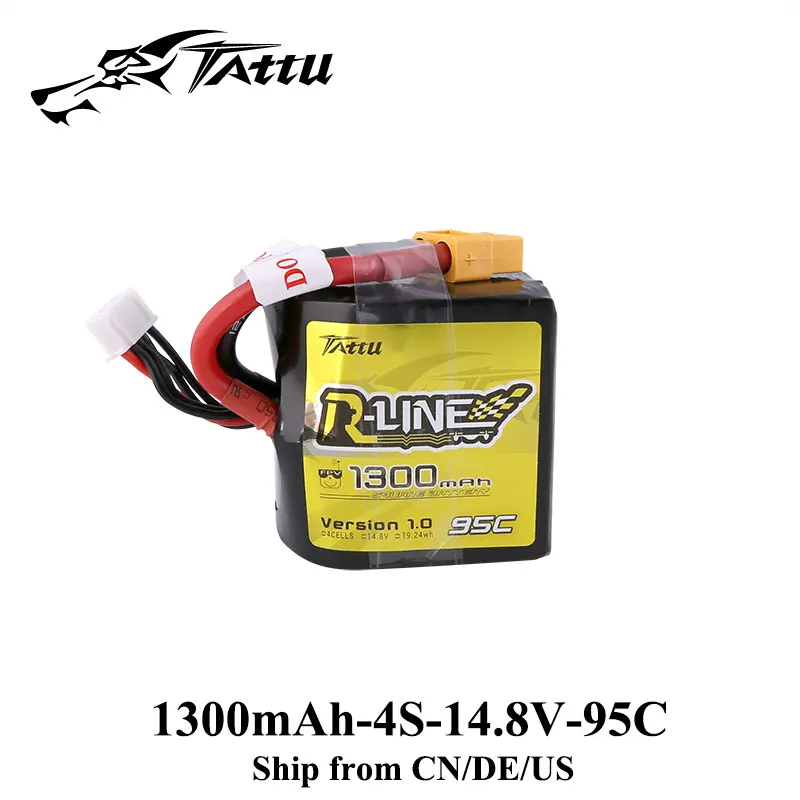 

Tattu R Line Lipo Battery 14.8V 1300mAH Lipo 4S 95C Battery XT60 Plug Battery for FPV Drone Racing Helicopter Airplane