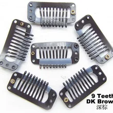 100 шт./лот зажим для волос с 9 зубьев металла силиконовый чехол зажим для волос ткать 33 мм цвет темно-коричневый